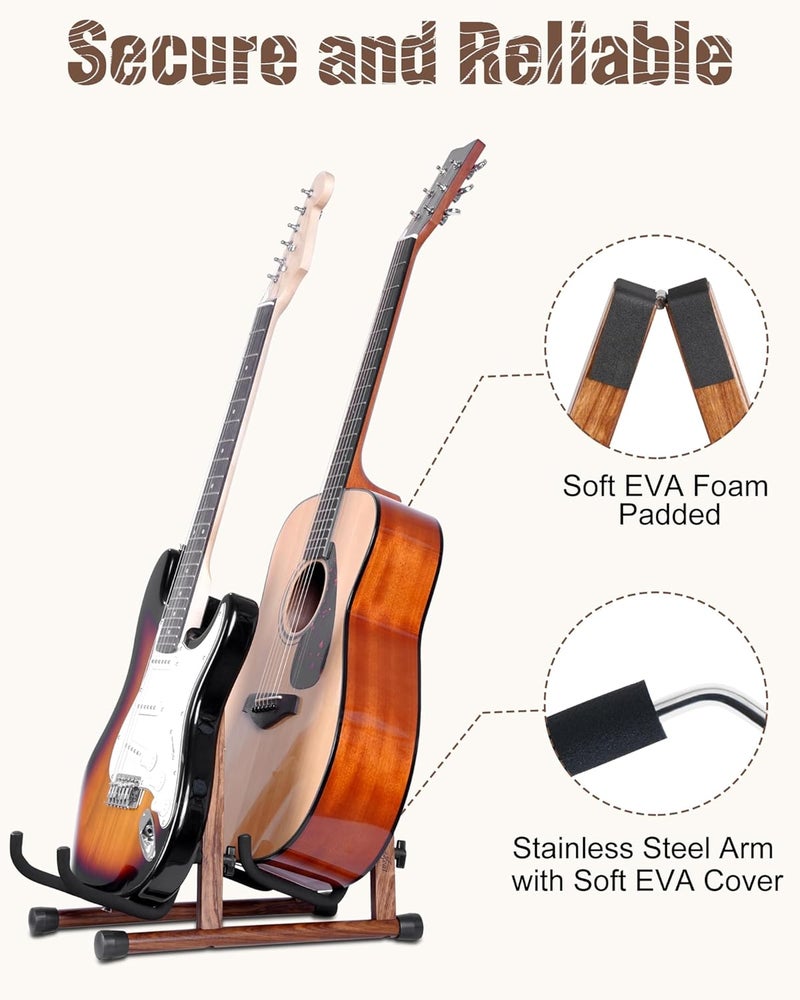 Musbeat Double Guitar Stand, A-Shape Dual Guitar Stand with Padded Foam, Multiple Instrument Rack for 2 Acoustic, Electric, Bass, Banjo, Mandolin, Wood Instrument Rack Floor for Home Studio Display - Image 5